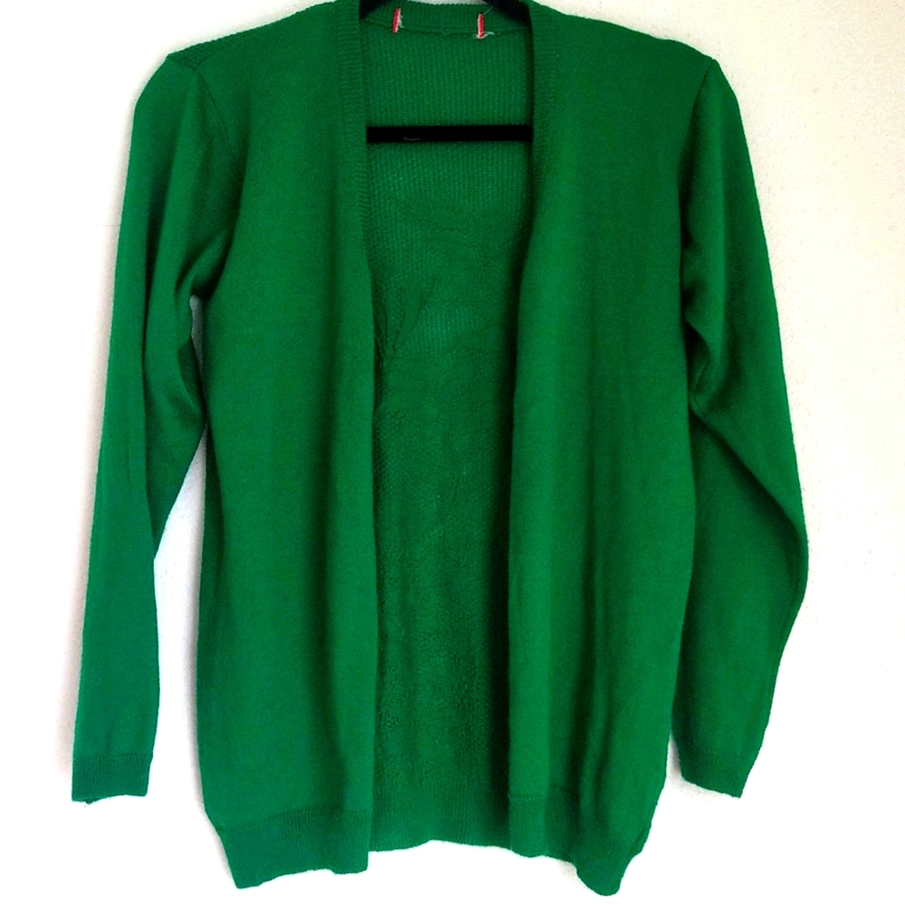 Parrot green mesh back soft wool knit cardigan